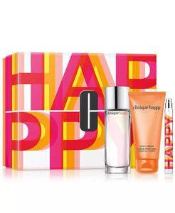 CLINIQUE Perfectly HAPPY GIFT SET - 1.7 OZ PERFUME SPRAY + 2.5 oz Body CREAM + 0.34 oz PEN/Travel SPRAY