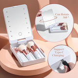 Travel Makeup Brush Set 14 Pcs Foundation Powder Concealers Eye Shadows Makeup Set with LED light Mirror