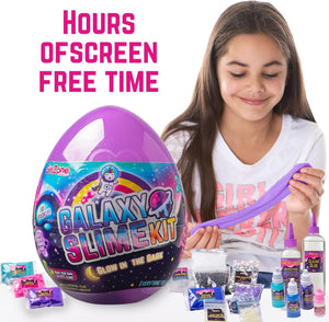 GirlZone Egg Surprise Galaxy Slime Kit for Girls, 39 Pieces to Make Glow in The Dark Slime, DIY Slime with Glitter, Fun Slime Kits for Girls 10-12