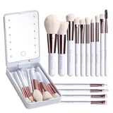 Travel Makeup Brush Set 14 Pcs Foundation Powder Concealers Eye Shadows Makeup Set with LED light Mirror