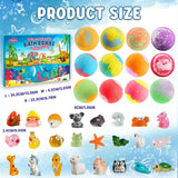 Bath Bombs Advent Calendar - 24 pieces - Kids with Surprise Toys Inside, Countdown Calendar Scented Bath Bombs with Land & Sea Animal Toys, Spa Birthday Christmas Gift for Children Boys Girls