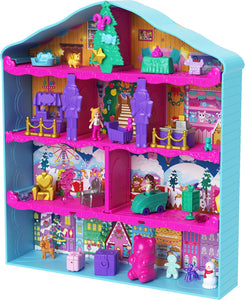 Polly Pocket Dolls Advent Calendar, Gingerbread House Playset with 24 Surprises, Dollhouse Furniture, Toy Car & Holiday Accessories