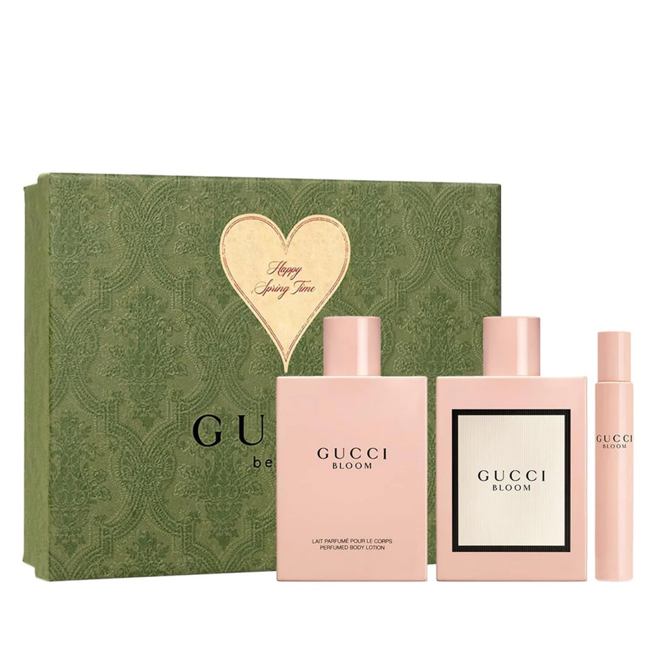 GUCCI BLOOM 3 PCS SET: 3.3 EAU DE PARFUM SPRAY + 3.3 PERFUMED BODY LOTION + .33 EAU DE PARFUM SPRAY