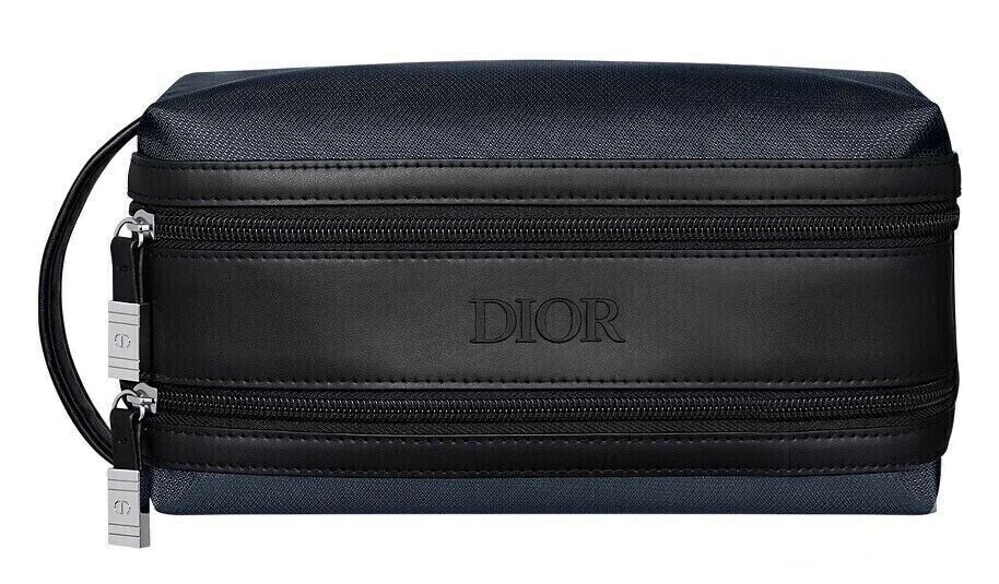 Dior Men Navy & Black Color Toiletry Bag Dopp Kit Pouch Travel case with Dual Zipper