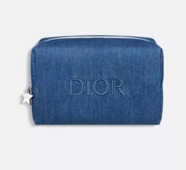 Dior Denim Toiletry Bag Dopp Kit Pouch Makeup Travel case with Zipper