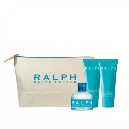 Ralph by Ralph Lauren 4 PCS SET FOR WOMEN: 3.4 OZ EAU DE TOILETTE SPRAY + 3.4 oz Shower Gel + 3.4 OZ BODY LOTION + COSMETIC BAG